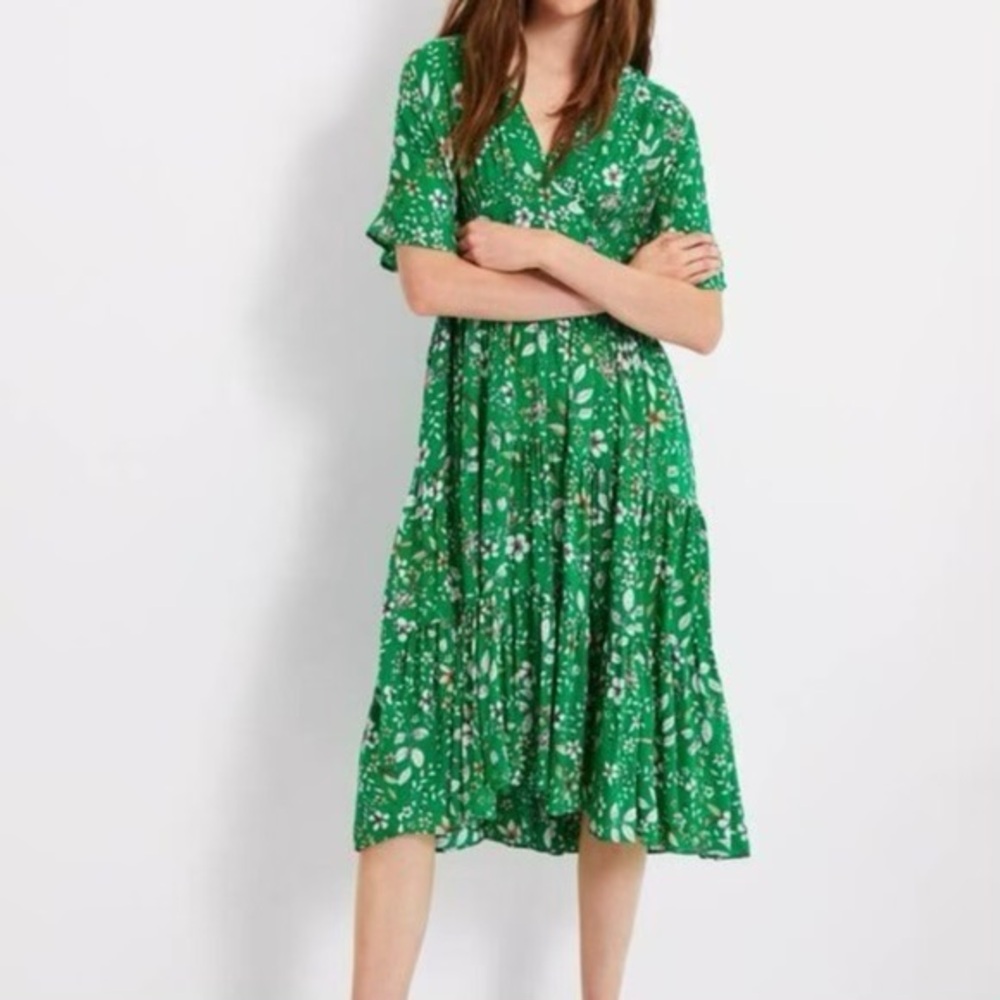 Zara Womens green floral print midi dress